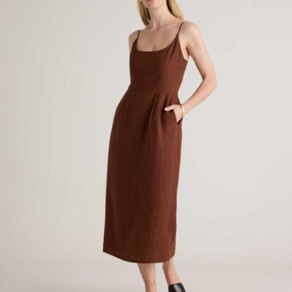 Quince 100% European Linen Scoop Neck Midi Dress Size S Chocolate Brown - Picture 1 of 9